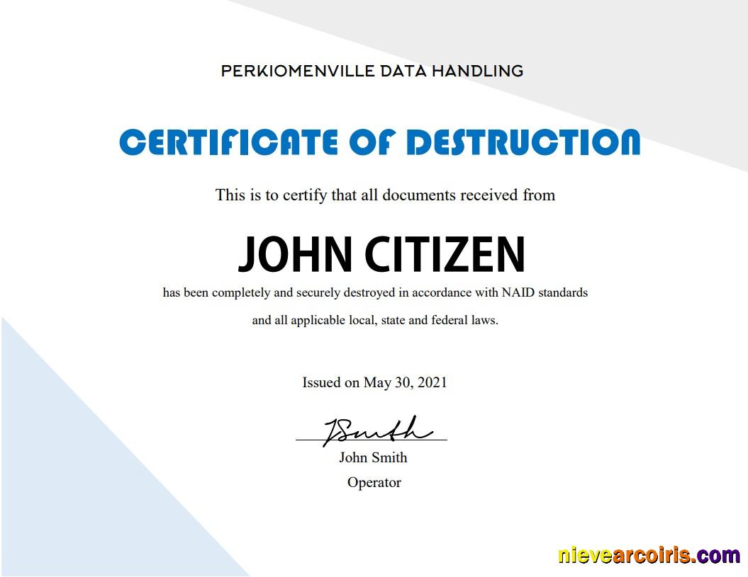 USA Destruction certificate